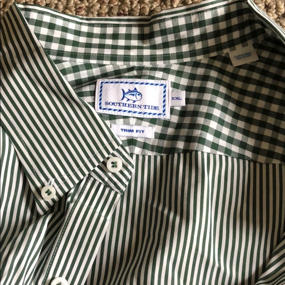 southern tide green pin stripe button down